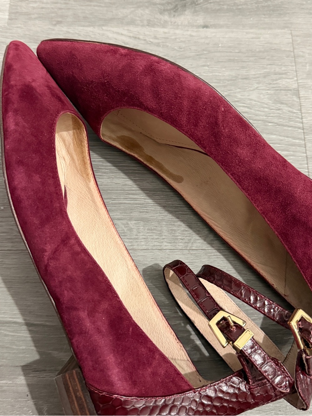 Louise et Cie Burgundy Suede Pointed-Toe Ankle-Strap Flats - Picture 5 of 6